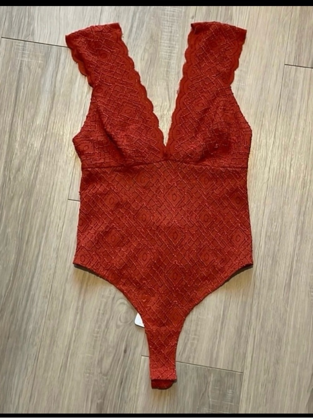 Free People Women’s Deep V Copper Lace Bodysuit Size XS